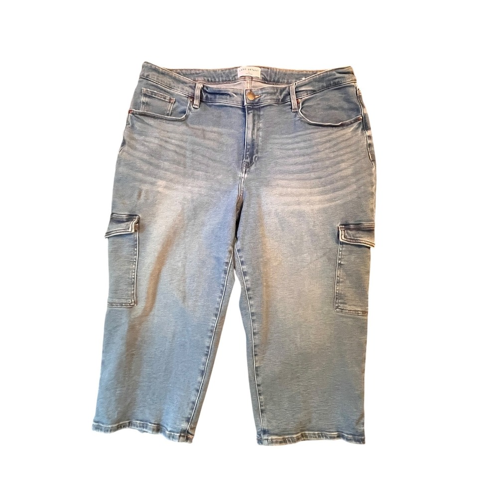 Lane Bryant Cargo Jeans Women 22 Blue Straight Crop Mid Rise Signature Fit Y2K